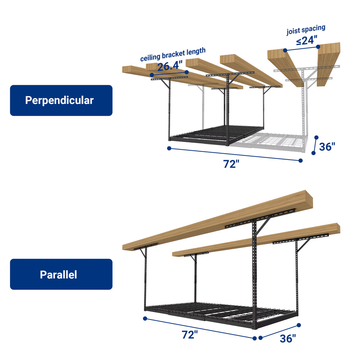 Fleximounts MAX Series Heavy Duty Overhead Garage Storage Rack (Black)
