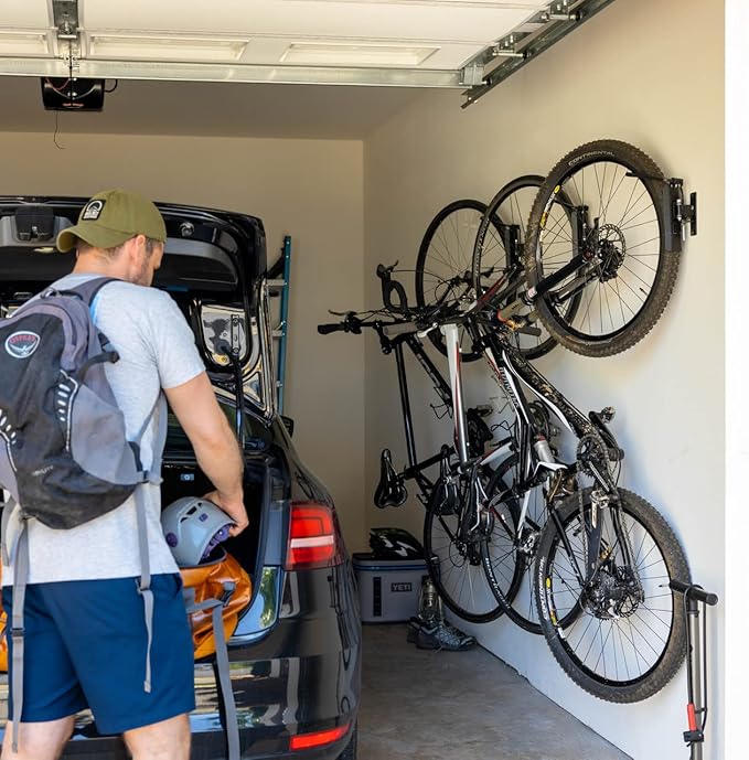 StoreYourBoard Bike Swivel Rack – Wall Mounted Garage Bike Storage, Vertical Hanger with 120° Swing Design & Stopper, Space-Saving Indoor Wall Mount – Fits Kids Bikes, BMX & More