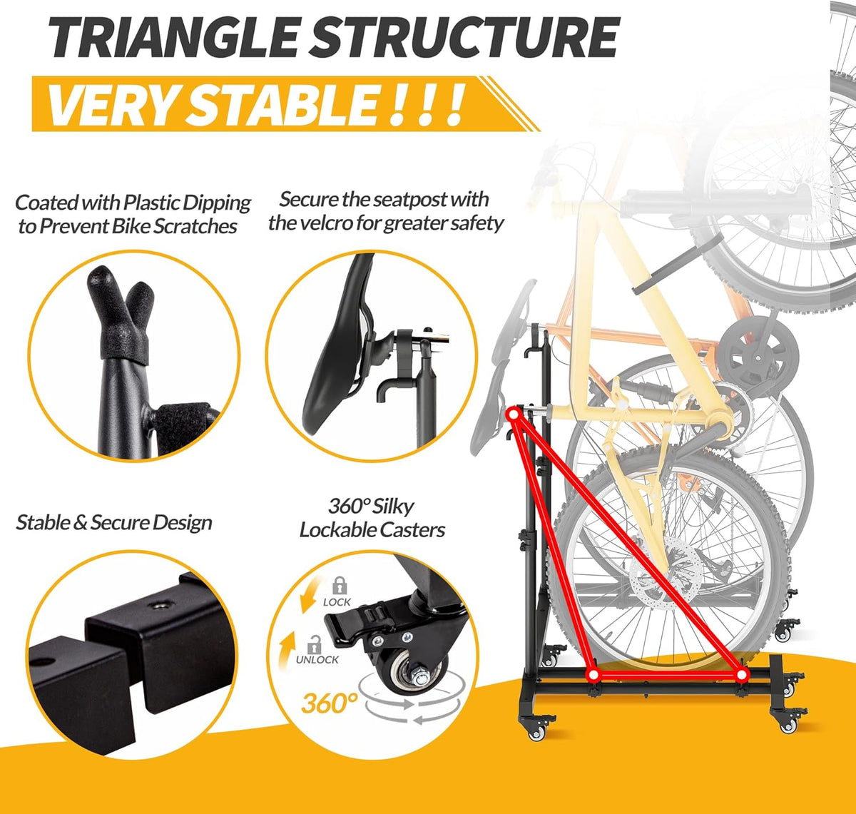 Vertical Bike Stands (2 Pack),Standing Bike Rack for Garage Floor,Upright Bicycle Floor Stand Indoor Bike Holder with Adjustable Height for Garage & Apartment - for Wheels Sizes up to 29”