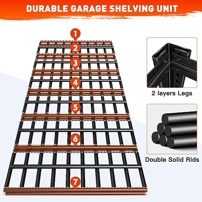 REIBII 48.2''W Garage Shelving Heavy Duty Metal Shelving 3000LBS Storage Shelves Adjustable Metal Shelves Industrial Garage Shelf for Warehouse Basement, 4 Pack