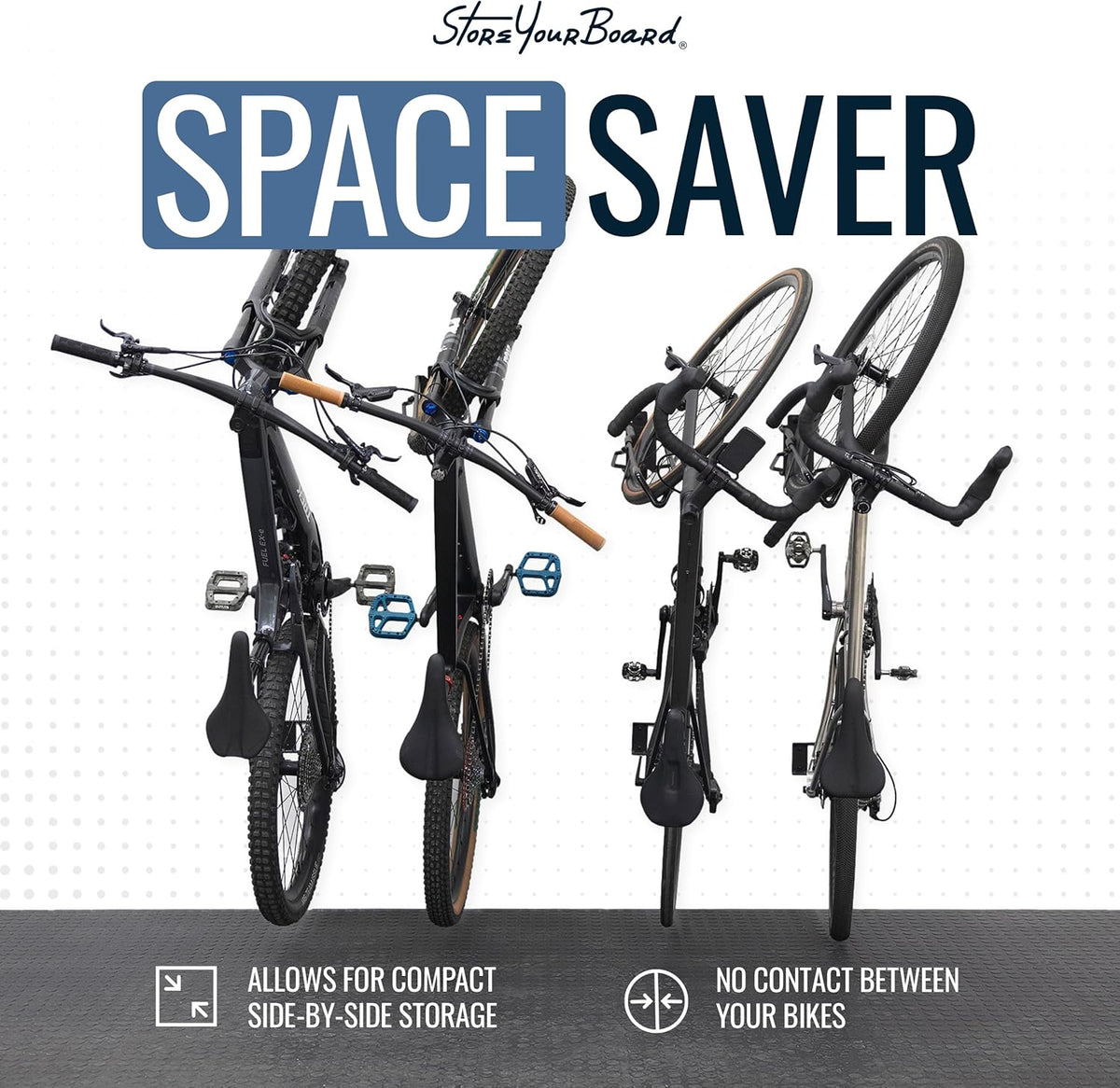 StoreYourBoard SwivelStow Road & Gravel Bike Storage Rack 4 Pack – Heavy Duty Bike Hanger, No-Lift Bike Wall Mount for Garage Bike Storage, Holds 70 lbs, Patent-Pending