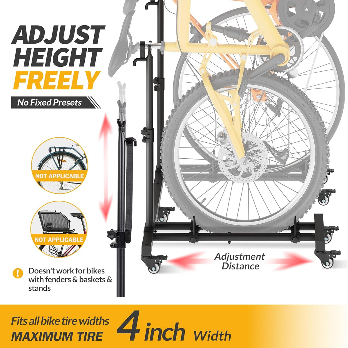 Vertical Bike Stands (2 Pack),Standing Bike Rack for Garage Floor,Upright Bicycle Floor Stand Indoor Bike Holder with Adjustable Height for Garage & Apartment - for Wheels Sizes up to 29”