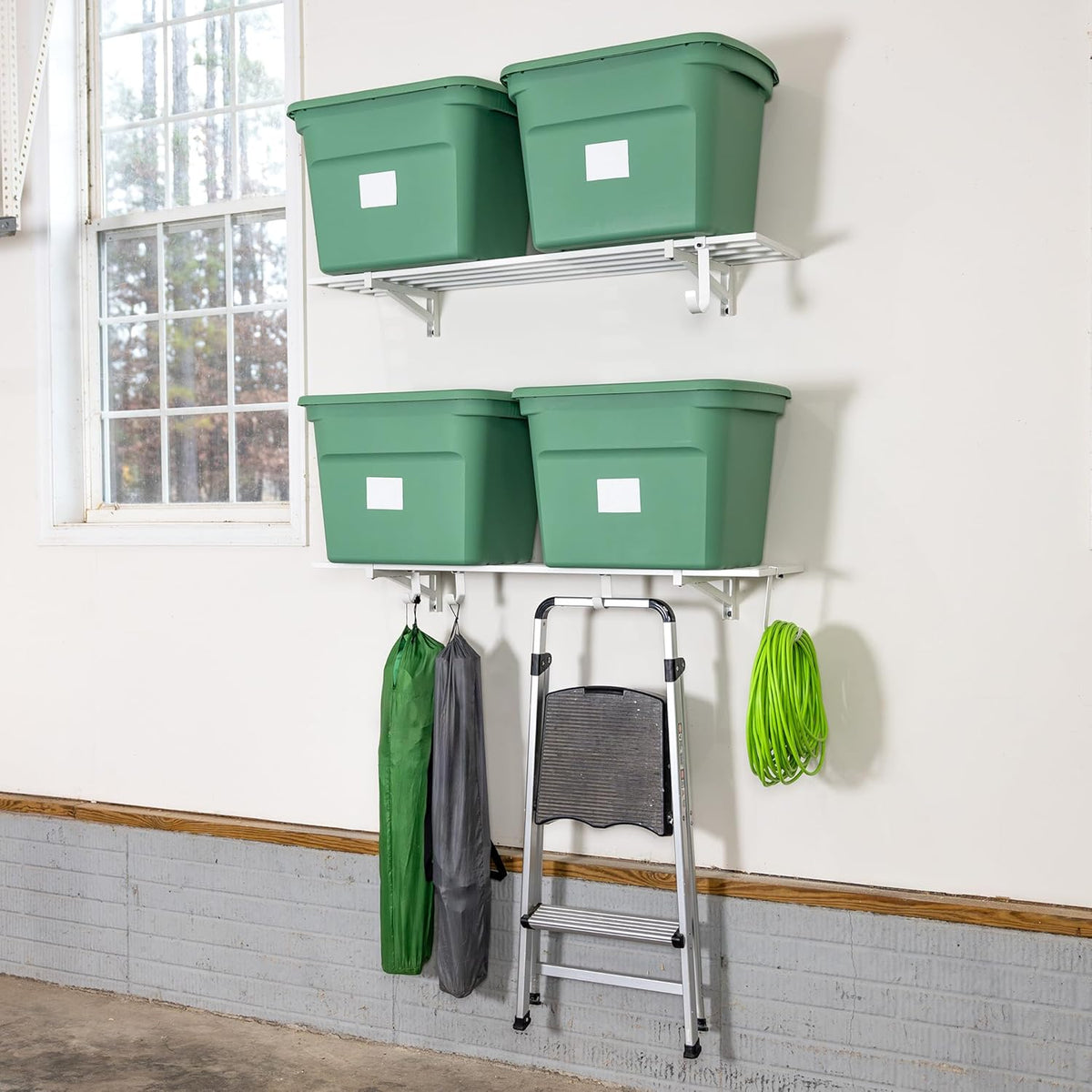 StoreYourBoard 2-Pack Heavy Duty Wall Shelves – Wall-Mounted Garage Storage Shelving and Organization for Sheds, Closets, or Utility Rooms – Holds 200 lbs, 1ft x 4ft, White