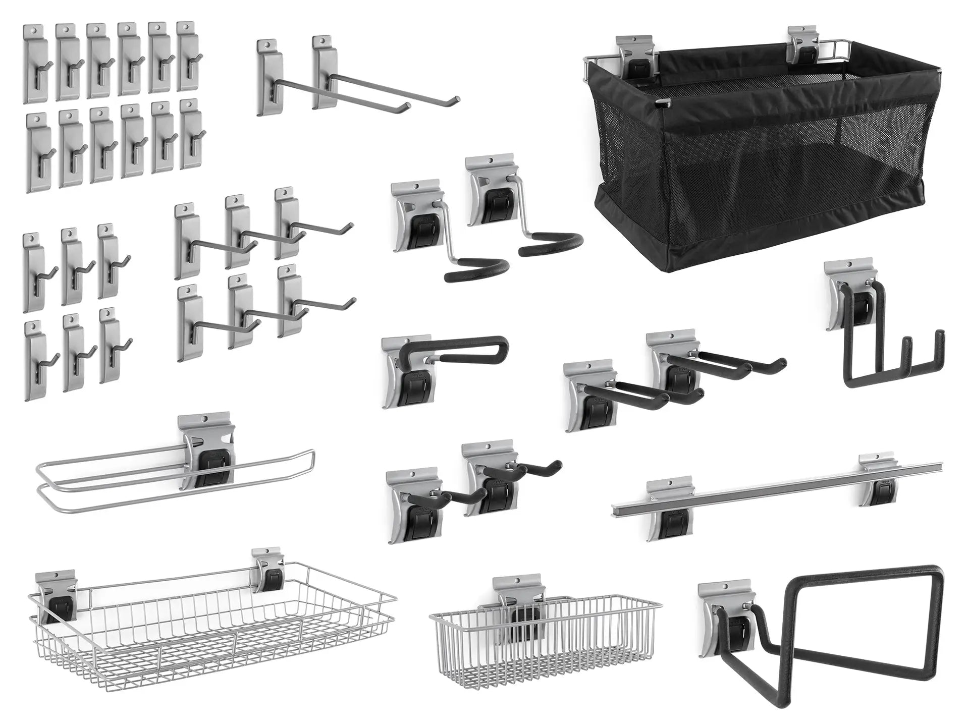 NewAge Products 40 sq. ft. PVC Slatwall with 40PC Lockable Accessory Kit · Wall Organization System