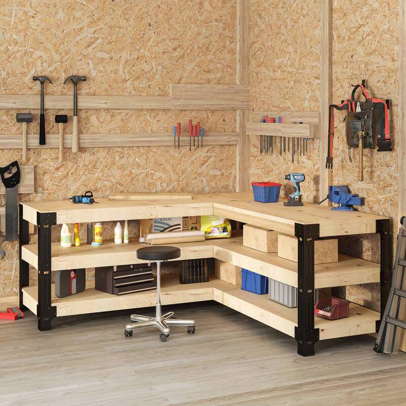 Fleximounts L Shaped Heavy Duty Work Bench Black