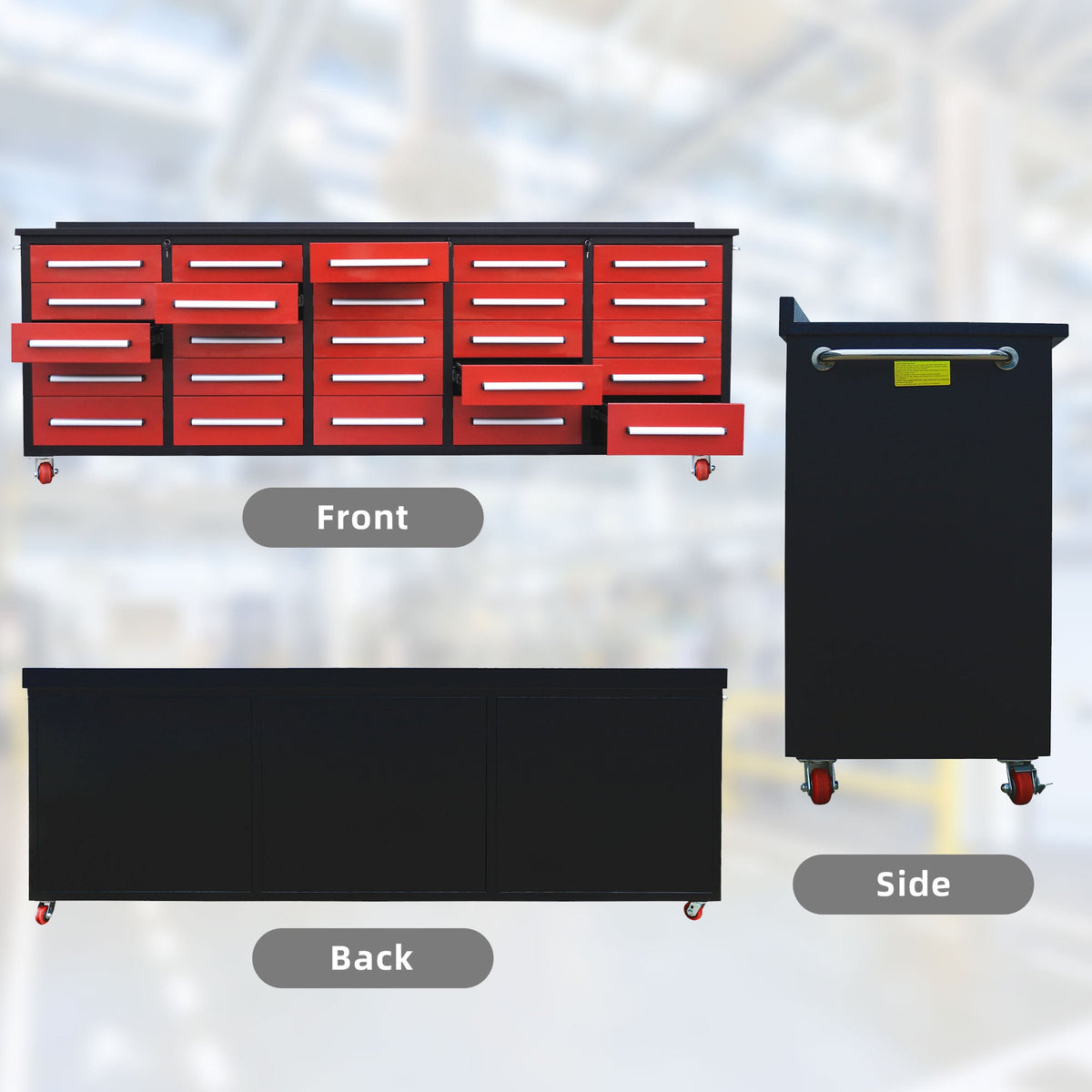10ft 25-Drawer Storage Workbench with Wheels
