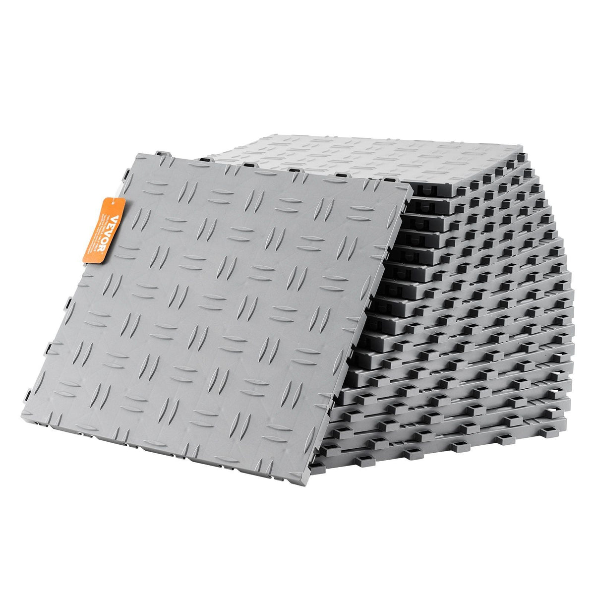 Garage Tiles Interlocking, 12 x 12 x 0.53 inch 50 Pack Garage Floor Covering Tiles, Non-Slip Double-Sided Texture Garage Flooring Tiles, for Garages, Basements, Repair Shops, Silver