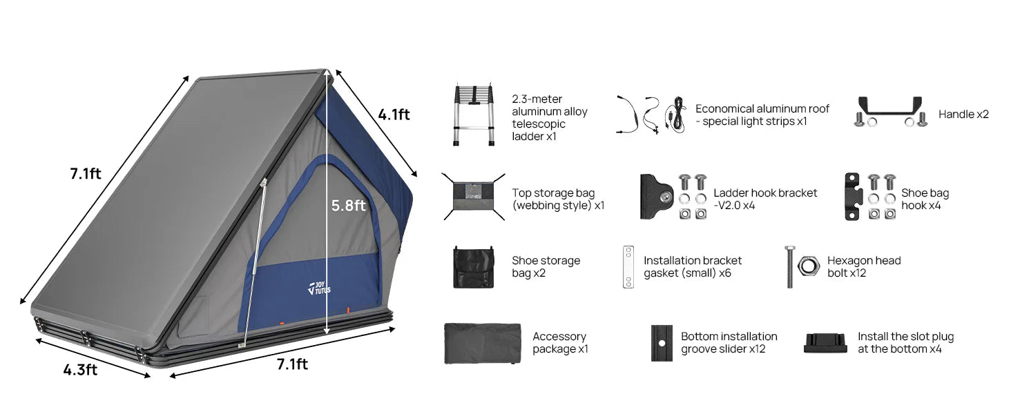 JOYTUTUS Overland Aluminum Hard Shell Rooftop Tent