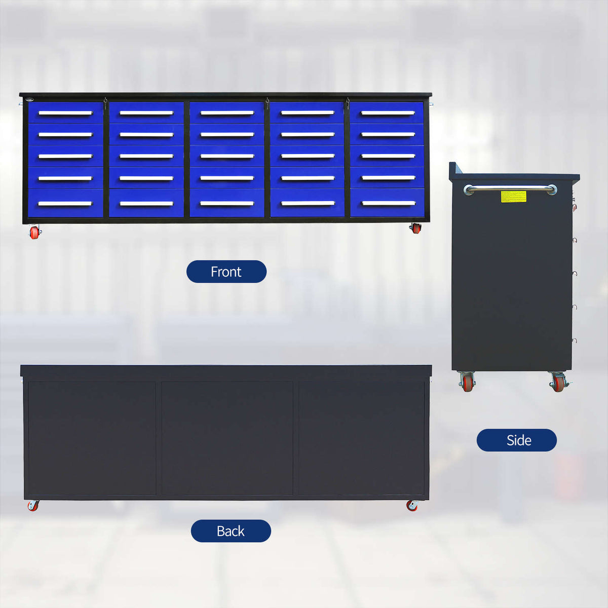 10ft 25-Drawer Storage Workbench with Wheels