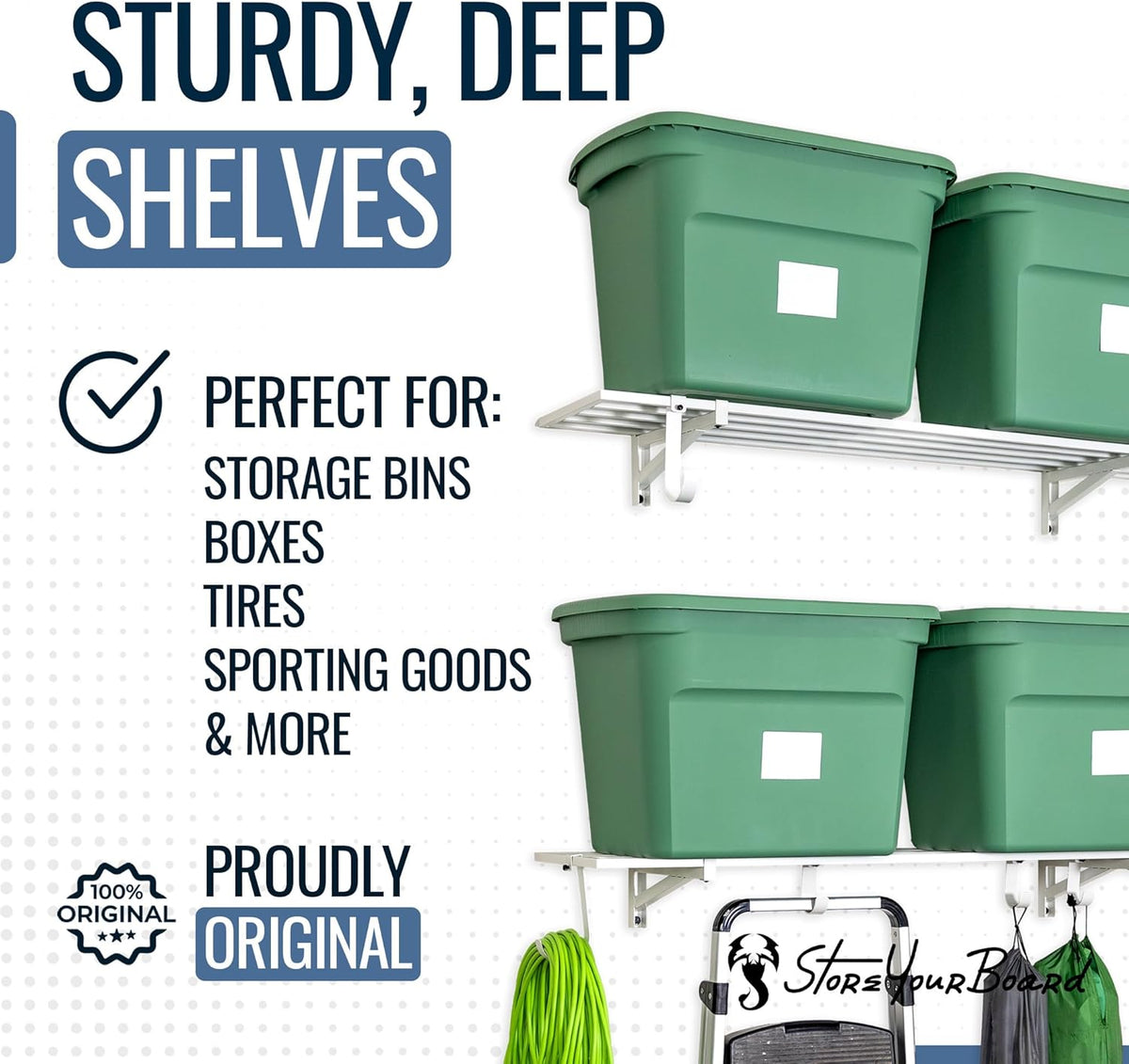 StoreYourBoard 2-Pack Heavy Duty Wall Shelves – Wall-Mounted Garage Storage Shelving and Organization for Sheds, Closets, or Utility Rooms – Holds 200 lbs, 1ft x 4ft, White