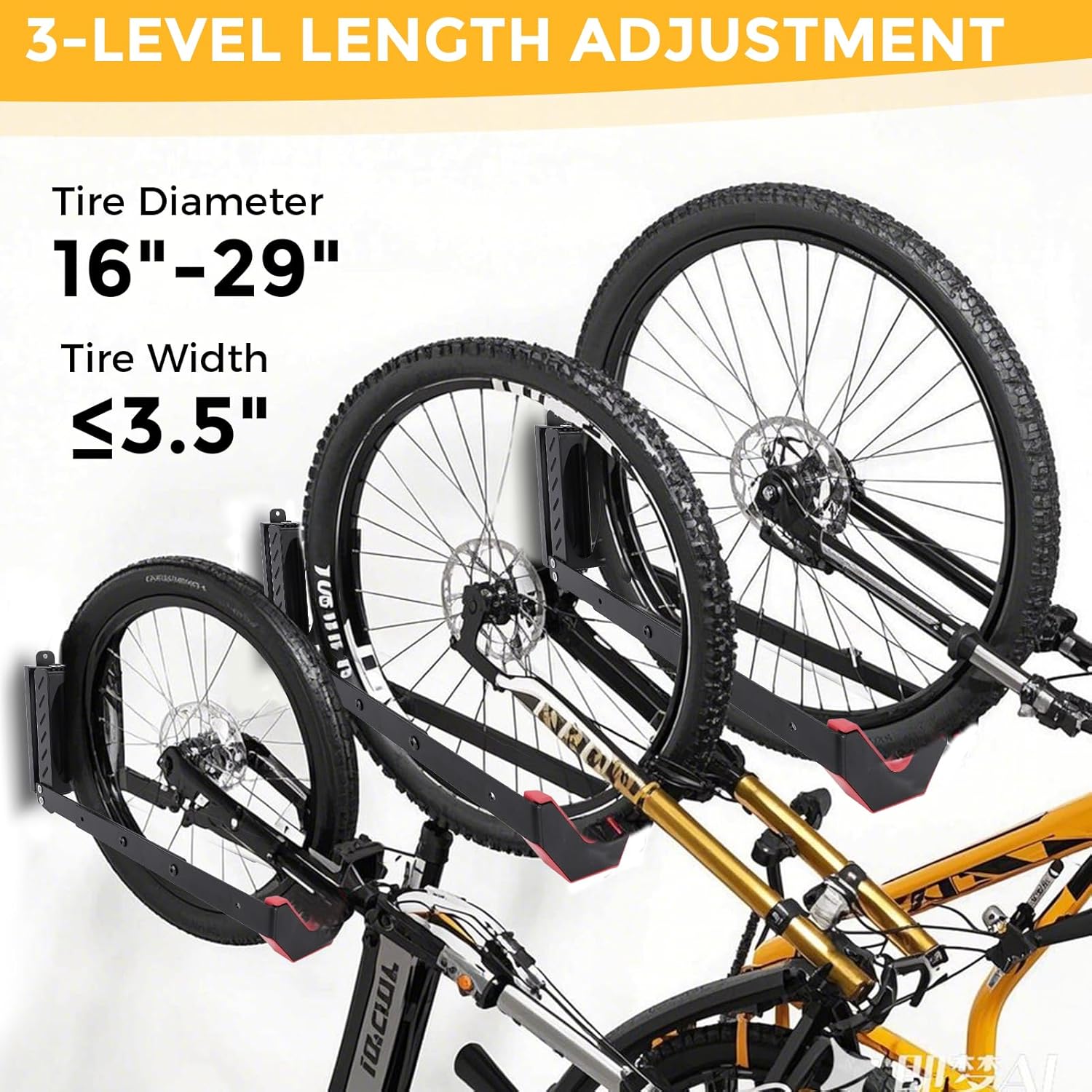 Swivel Bike Wall Mount, Vertical Bicycle Hook Hangers, Can Hold Up to 77 lbs, Cycle Wall Hanger for 16-29 Inch Diameter Wheels