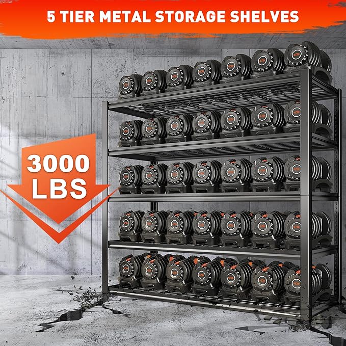 REIBII 48.2''W Garage Shelving Heavy Duty Metal Shelving 3000LBS Storage Shelves Adjustable Metal Shelves Industrial Garage Shelf for Warehouse Basement, 4 Pack