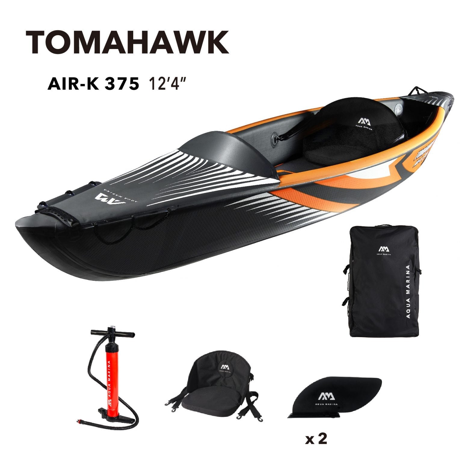 Aqua Marina TOMAHAWK AIR-K 12'4" Inflatable High Pressure Speed Kayak / Canoe