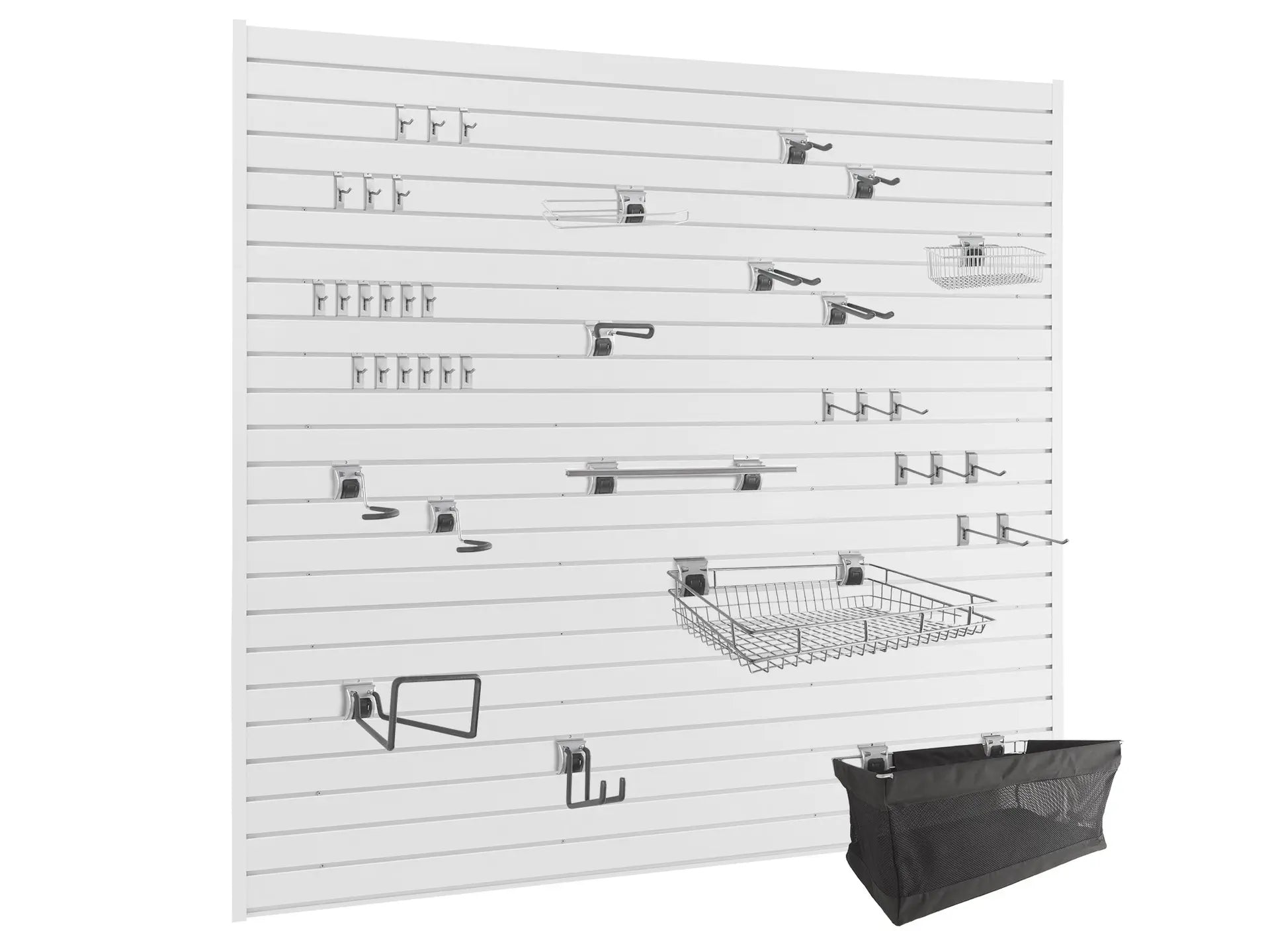 NewAge Products 40 sq. ft. PVC Slatwall with 40PC Lockable Accessory Kit · Wall Organization System