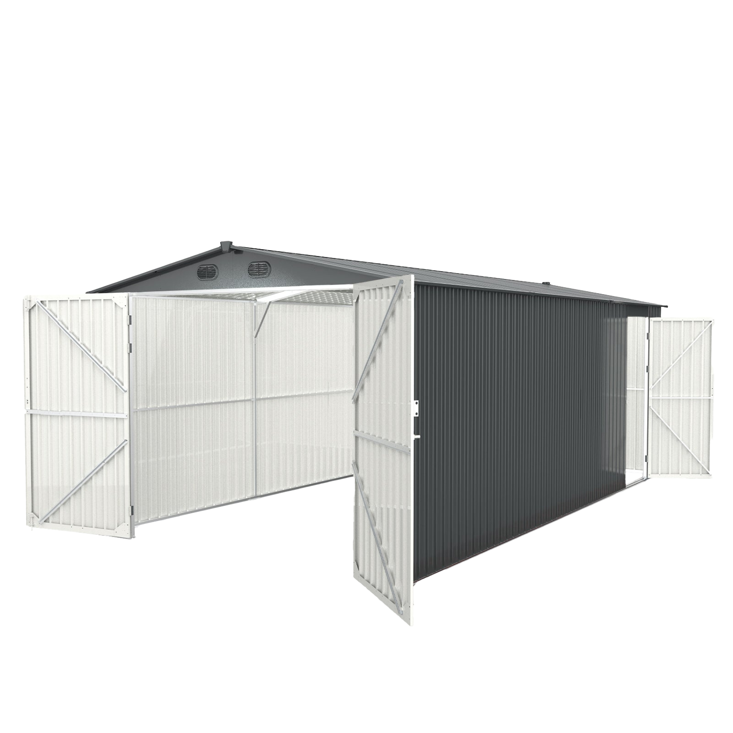 10'x20' Metal Shed with Double Front Doors & Side Entry Door